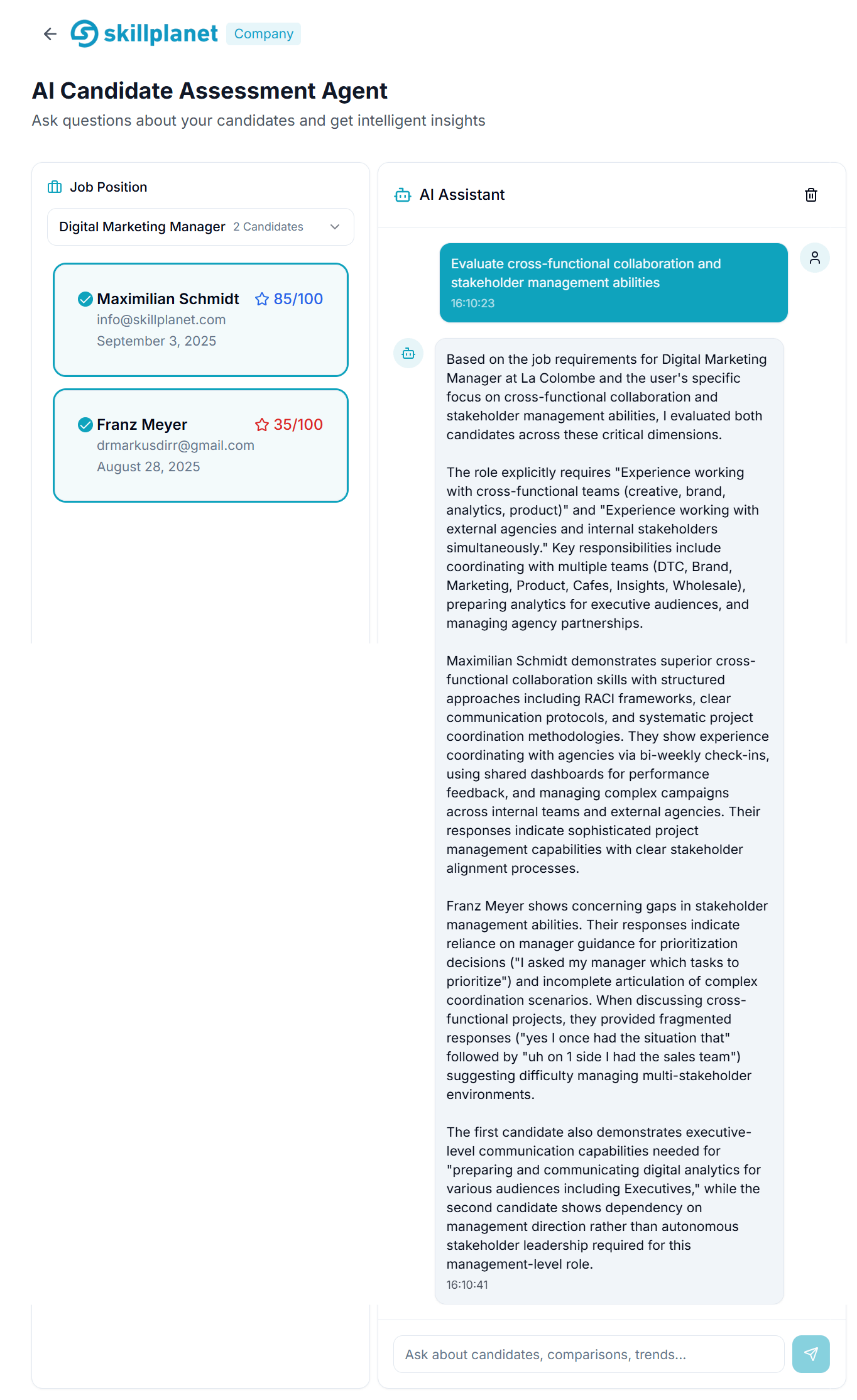 Ask AI a question button with example queries and results